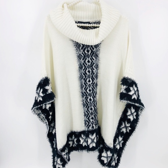 NWT Ivory Black Cowl Neck Poncho Sweater SM/MED - Picture 8 of 8